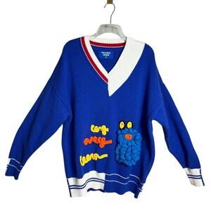 Aelfric Eden Monster Sweater V Neck Oversized Colorful Streetwear Blue Large